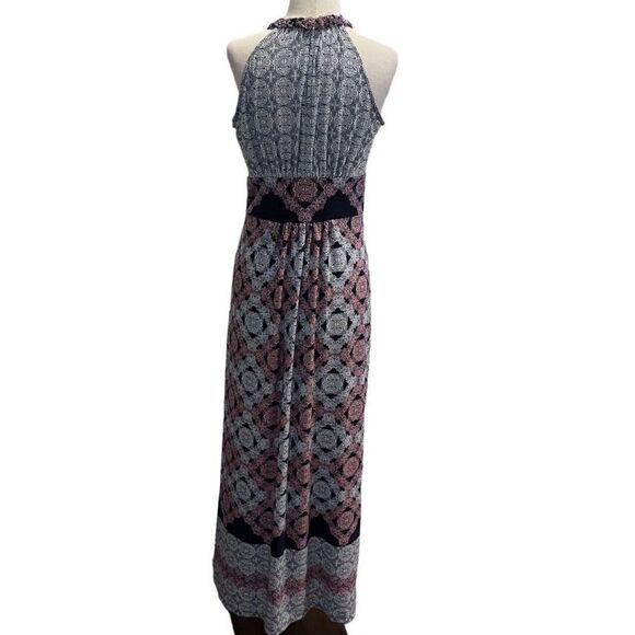 Maggy London Comet Knit Halter Stretch Sleeveless Navy Pink Maxi Dress Size 4P - Picture 4 of 6